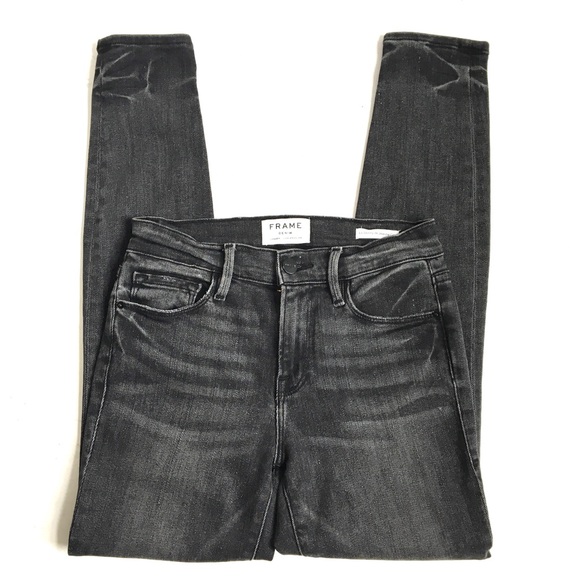 FRAME Le Skinny de Jeanne Crop Denim Jeans in Jackson Peak Black Gray Wash 26 - Picture 5 of 17